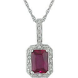 10k Gold Created Ruby and Diamond Necklace