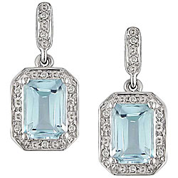 10k White Gold Blue Topaz and Diamond Earrings