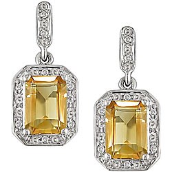 10k White Gold Citrine and Diamond Earrings