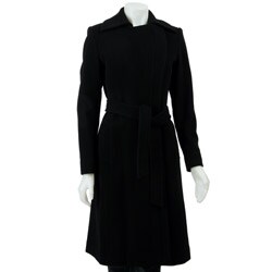 Cole Haan Wool Cashmere Asymmetrical Zip Belted Coat