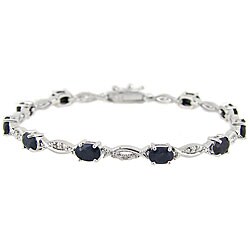 Glitzy Rocks Sterling Silver Diamond Accent Sapphire Bracelet
