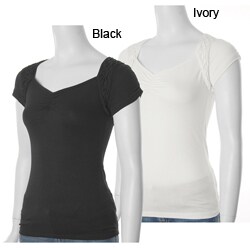 Adriana Junior's Bead Accent Cap-sleeve Top