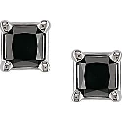 Miadora 14k White Gold 2ct TDW Black Diamond Princess Studs