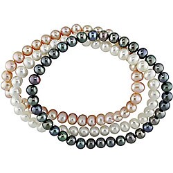 Multicolor Freshwater Pearl Bracelets (Set of 3)