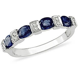 10k White Gold Oval Sapphire and Diamond Ring