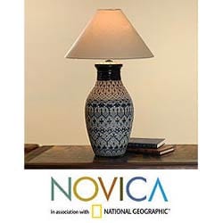 Ceramic 'Festive Blues' Table Lamp (Mexico)