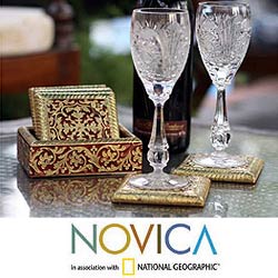 Set of Six Meenakari 'Royal Wine' Coasters (India)