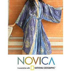 Women's Batik 'Midnight In Blue' Robe (Indonesia)