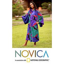Women's Batik 'Turquoise Ocean' Robe (Indonesia)
