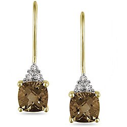 10k Yellow Gold Smokey Quartz and Diamond Earrings