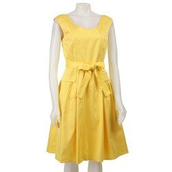 Calvin Klein Women's Yellow Belted Sleeveless Dress