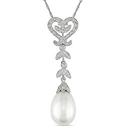 14k Gold FW Pearl and 1/10ct TDW Diamond Necklace
