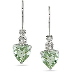 10k Gold Green Amethyst and Diamond Heart Earrings