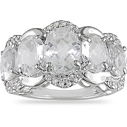 Sterling Silver White Topaz and 1/8ct TDW Diamond Ring