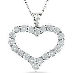 10k White Gold Created White Sapphire Heart Necklace