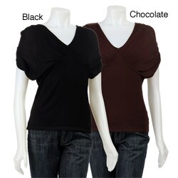 Shu Shu Women's V-neck Bubble Sleeve Sweater