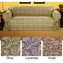 Embossed Round Arm Suede-like Sofa Slipcover