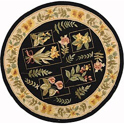 Hand-hooked Garden Black Wool Rug (4' Round)