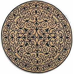 Hand-hooked Iron Gate Ivory/ Navy Blue Wool Rug (3' Round)