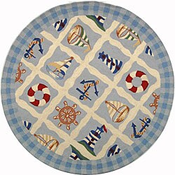Hand-hooked Sailor Ivory Wool Rug (3' Round)