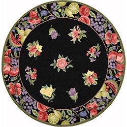 Hand-hooked Fruit Harvest Black Wool Rug (4' Round)