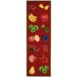 Hand-hooked Fruits Red Wool Runner (2'6 x 6')