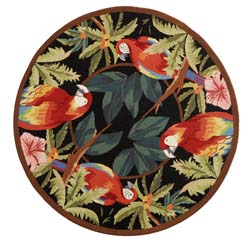 Hand-hooked Parrots Black Wool Rug (3' Round)