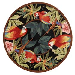 Hand-hooked Parrots Black Wool Rug (4' Round)