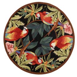 Hand-hooked Parrots Black Wool Rug (5' 6 Round)