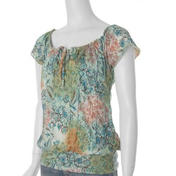 Belle Du Jour Junior's Banded-bottom Knit Peasant Top