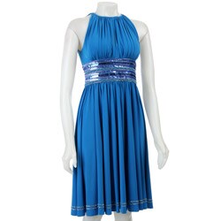 JS Boutique Women's Beaded Waist Halter Dress