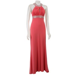 JS Boutique Women's Coral Beaded Empire Waist Long Dress