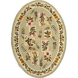 Hand-hooked Garden Sage Wool Rug (4'6 x 6'6 Oval)