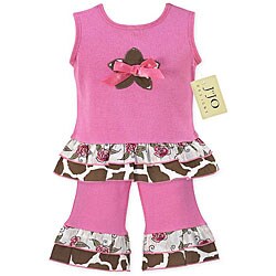 JoJo Pink and Brown 2-piece Floral Giraffe Outfit