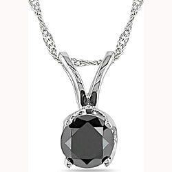 Miadora 14k White Gold 1/3ct TDW Black Diamond Solitaire Necklace