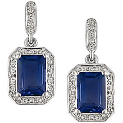10k White Gold Created Sapphire Diamond Earrings