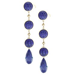 18k Yellow Gold Lapis Long Dangling Estate Earrings