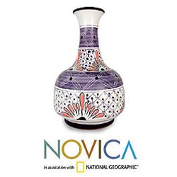 Ceramic 'Lilacs and Daisies' Vase (Mexico)