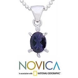Silver Iolite 'Crystal Turtle' Pendant Necklace (India)