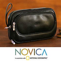 Leather 'Classic Black' Toiletry Case (Peru)