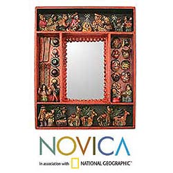 Handcrafted 'Fiesta in My Homeland' Nativity Mirror (Peru)