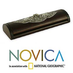Wood and Nickel 'Fountain of Wisdom' Pencil Box (Thailand)