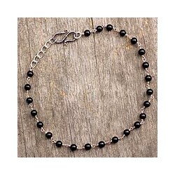 Sterling Silver 'Black and White' Onyx Anklet (India)
