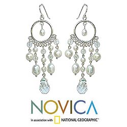 Pearl 'White Ruffles' Chandelier Earrings (Thailand)