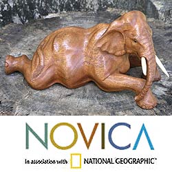 Wood 'Elephant at Rest' Statuette (Indonesia)