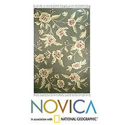 Indo 'Ivory Rose' Wool/ Cotton Rug (5' x 8')