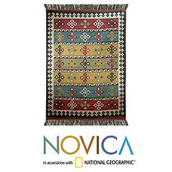 Indo 'Snowflakes' Wool Rug (5'6 x 8')