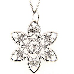 Sterling Silver 1/8ct TDW Diamond Flower Necklace