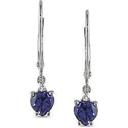 10k Gold Created Tanzanite and Diamond Earrings