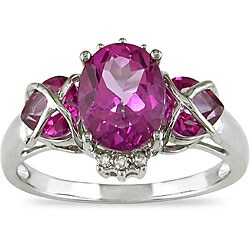 10k White Gold Pink Topaz and Diamond Heart Ring